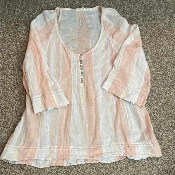 Anthropologie Tops - Anthropologie Lilka Linen Blend Striped 3/4 Sleeve Blouse